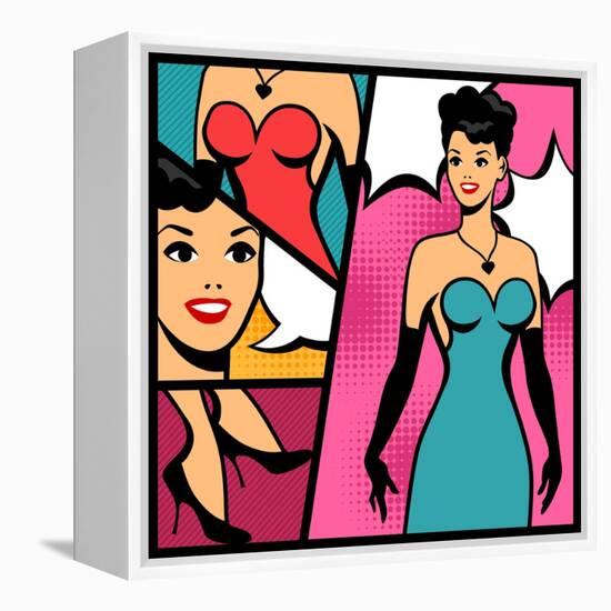 Illustration of Retro Girl in Pop Art Style-incomible-Framed Stretched Canvas