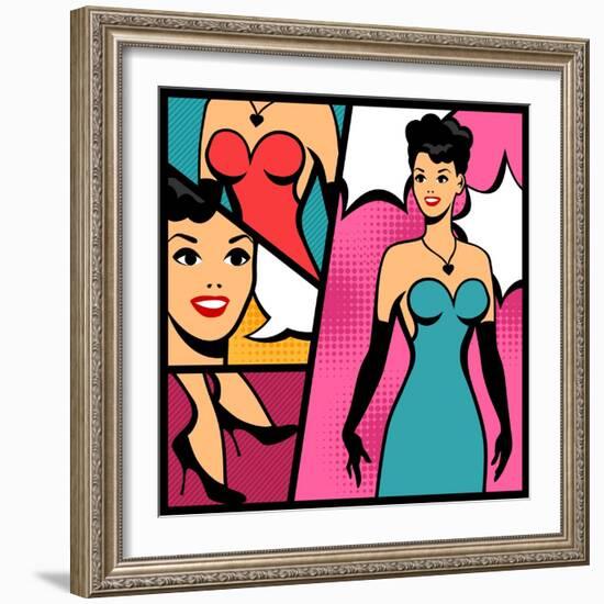 Illustration of Retro Girl in Pop Art Style-incomible-Framed Art Print