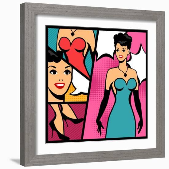 Illustration of Retro Girl in Pop Art Style-incomible-Framed Art Print