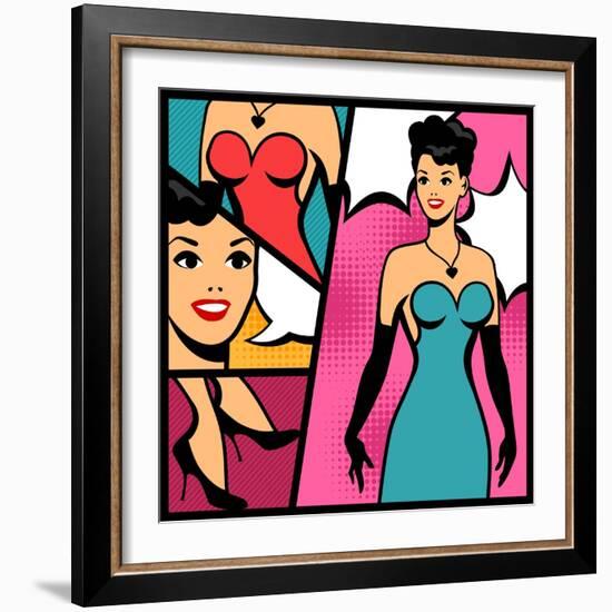 Illustration of Retro Girl in Pop Art Style-incomible-Framed Art Print