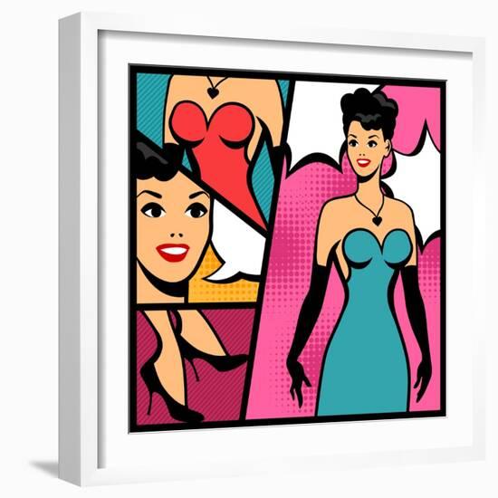 Illustration of Retro Girl in Pop Art Style-incomible-Framed Art Print