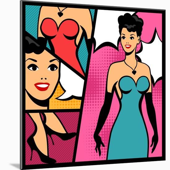 Illustration of Retro Girl in Pop Art Style-incomible-Mounted Art Print