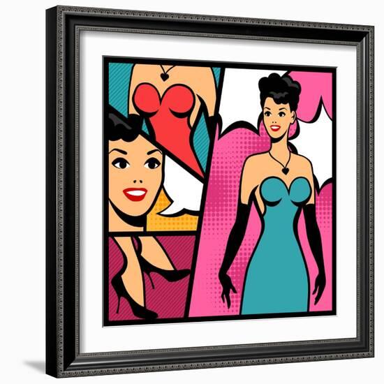 Illustration of Retro Girl in Pop Art Style-incomible-Framed Art Print