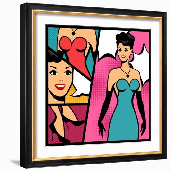 Illustration of Retro Girl in Pop Art Style-incomible-Framed Art Print