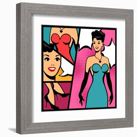 Illustration of Retro Girl in Pop Art Style-incomible-Framed Art Print