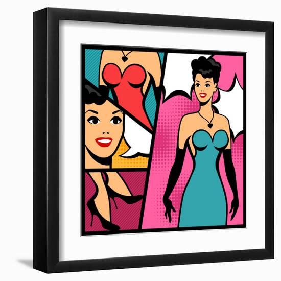 Illustration of Retro Girl in Pop Art Style-incomible-Framed Art Print