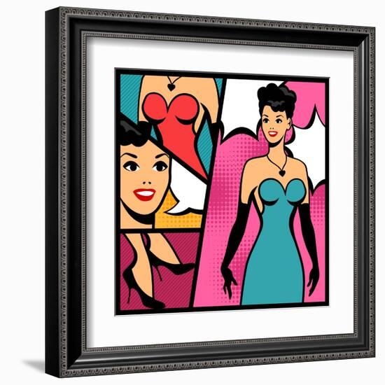 Illustration of Retro Girl in Pop Art Style-incomible-Framed Art Print