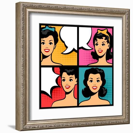 Illustration of Retro Girls in Pop Art Style-incomible-Framed Art Print