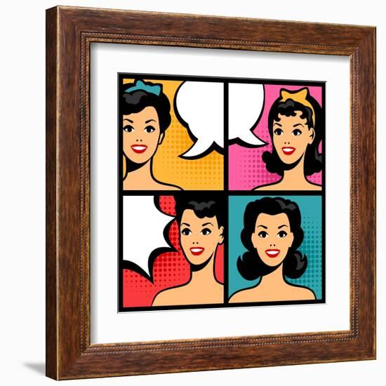 Illustration of Retro Girls in Pop Art Style-incomible-Framed Art Print