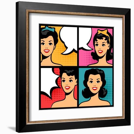 Illustration of Retro Girls in Pop Art Style-incomible-Framed Art Print