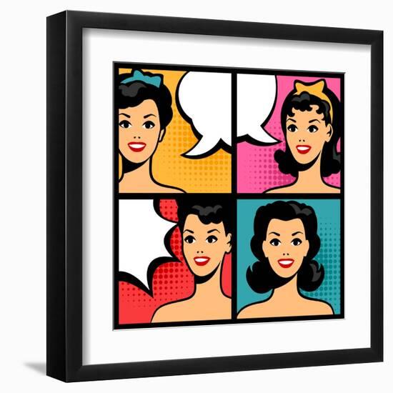 Illustration of Retro Girls in Pop Art Style-incomible-Framed Art Print