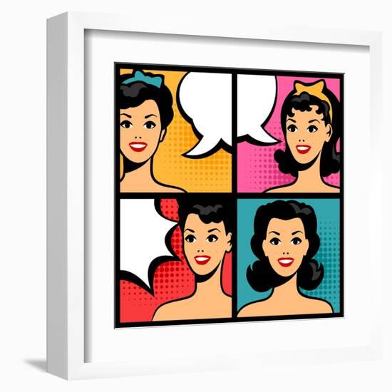 Illustration of Retro Girls in Pop Art Style-incomible-Framed Art Print