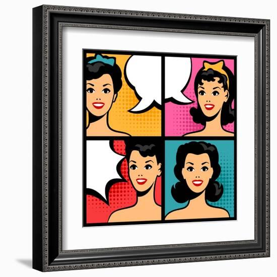 Illustration of Retro Girls in Pop Art Style-incomible-Framed Art Print