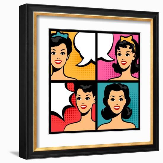 Illustration of Retro Girls in Pop Art Style-incomible-Framed Art Print