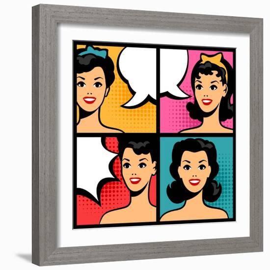 Illustration of Retro Girls in Pop Art Style-incomible-Framed Art Print