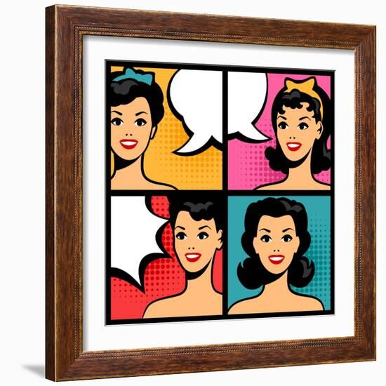 Illustration of Retro Girls in Pop Art Style-incomible-Framed Art Print