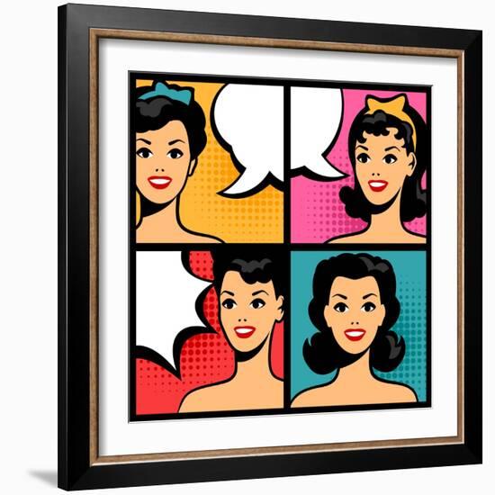 Illustration of Retro Girls in Pop Art Style-incomible-Framed Art Print