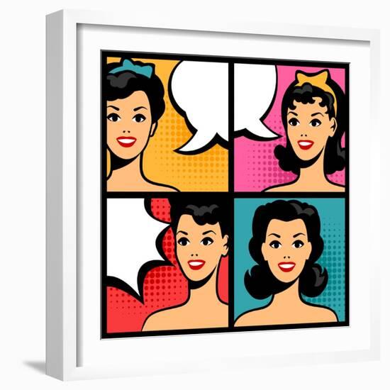 Illustration of Retro Girls in Pop Art Style-incomible-Framed Art Print