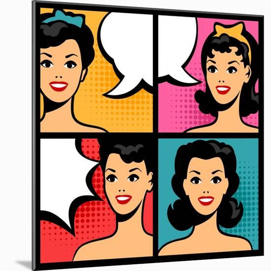 Illustration of Retro Girls in Pop Art Style-incomible-Mounted Art Print