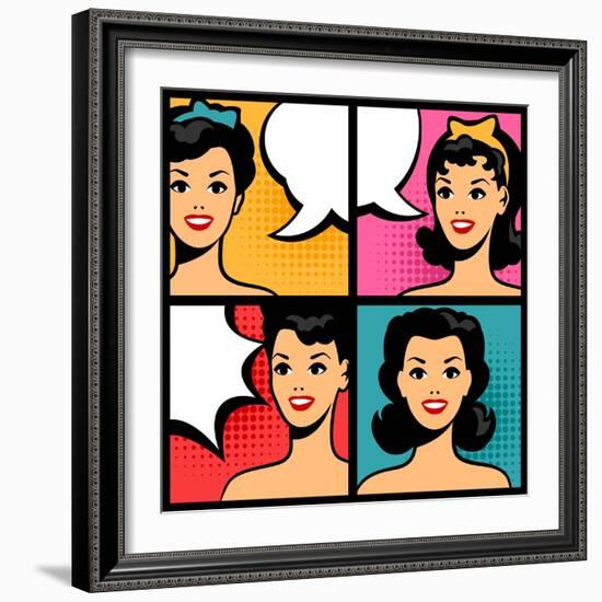 Illustration of Retro Girls in Pop Art Style-incomible-Framed Art Print