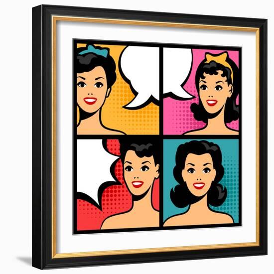 Illustration of Retro Girls in Pop Art Style-incomible-Framed Art Print