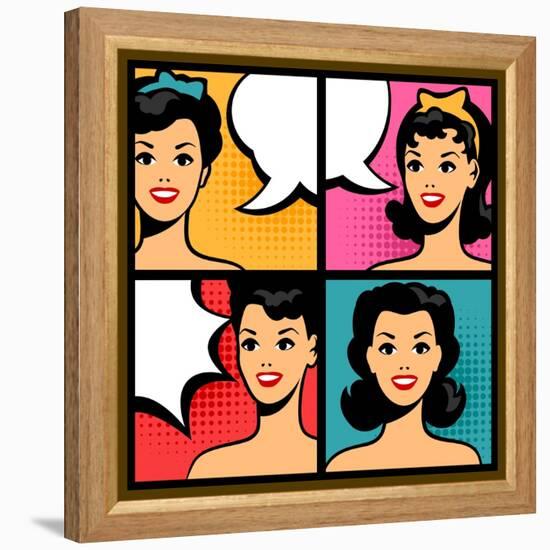 Illustration of Retro Girls in Pop Art Style-incomible-Framed Stretched Canvas