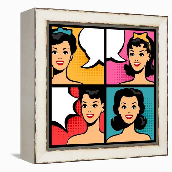 Illustration of Retro Girls in Pop Art Style-incomible-Framed Stretched Canvas