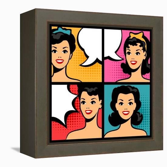 Illustration of Retro Girls in Pop Art Style-incomible-Framed Stretched Canvas