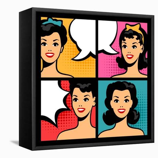 Illustration of Retro Girls in Pop Art Style-incomible-Framed Stretched Canvas