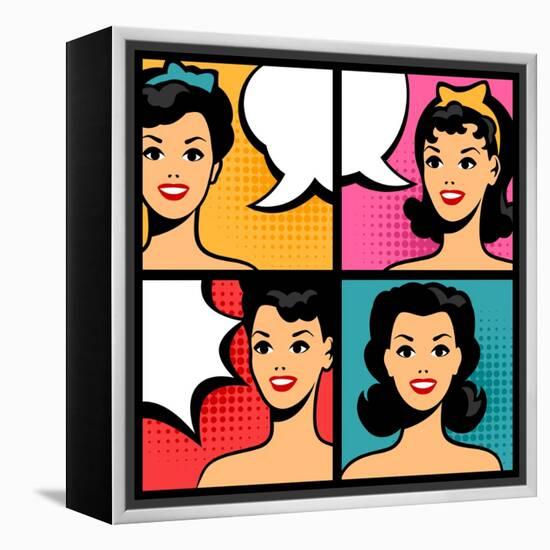 Illustration of Retro Girls in Pop Art Style-incomible-Framed Stretched Canvas