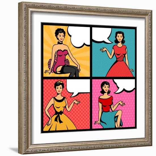 Illustration of Retro Girls in Pop Art Style-incomible-Framed Art Print