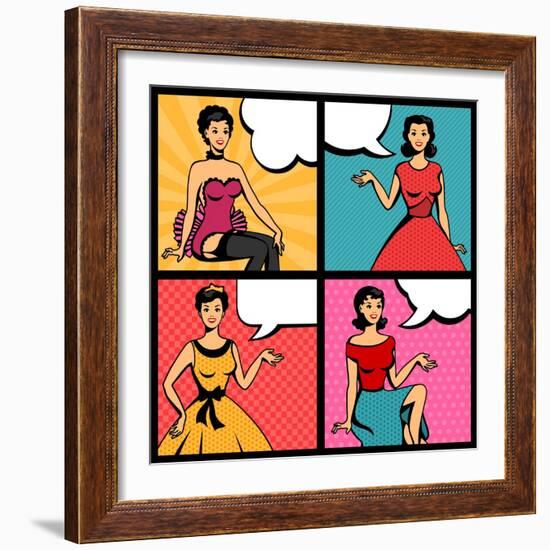 Illustration of Retro Girls in Pop Art Style-incomible-Framed Art Print