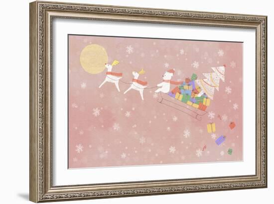 Illustration of Rudolph and Sleigh-null-Framed Giclee Print