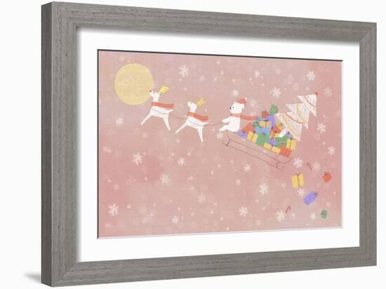 Illustration of Rudolph and Sleigh-null-Framed Giclee Print