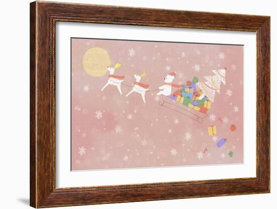 Illustration of Rudolph and Sleigh-null-Framed Giclee Print