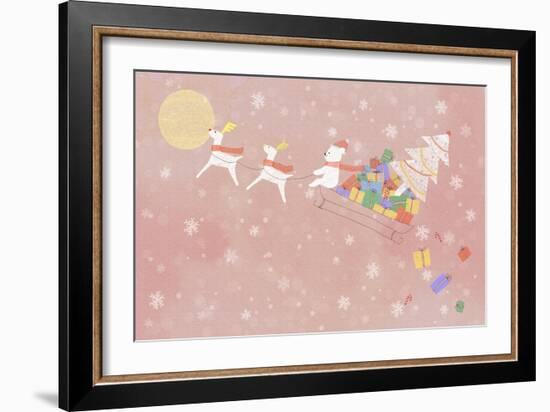 Illustration of Rudolph and Sleigh-null-Framed Giclee Print