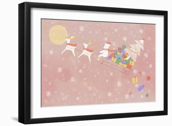 Illustration of Rudolph and Sleigh-null-Framed Giclee Print