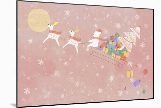 Illustration of Rudolph and Sleigh-null-Mounted Giclee Print