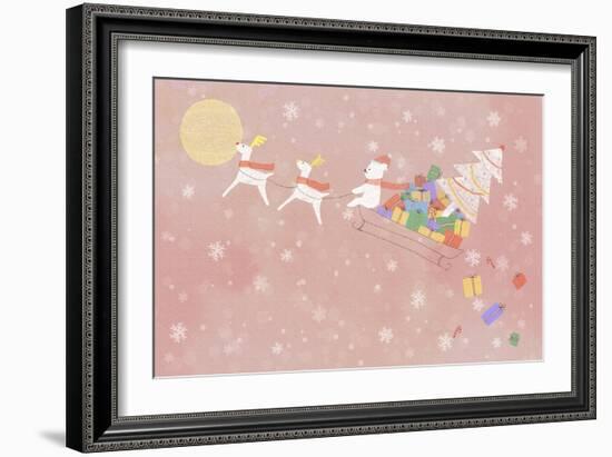 Illustration of Rudolph and Sleigh-null-Framed Giclee Print