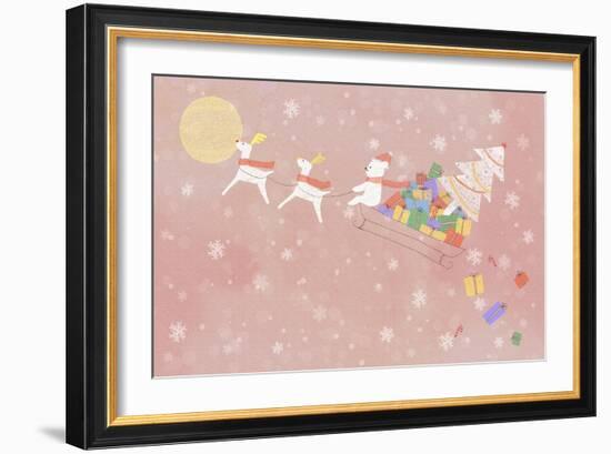 Illustration of Rudolph and Sleigh-null-Framed Giclee Print