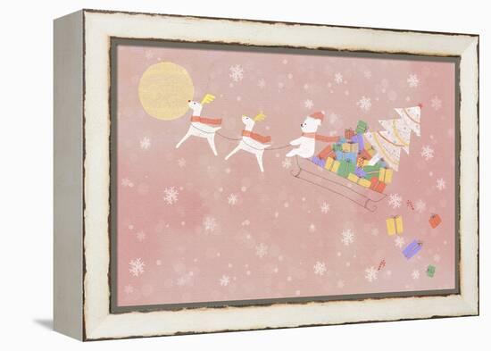 Illustration of Rudolph and Sleigh-null-Framed Premier Image Canvas