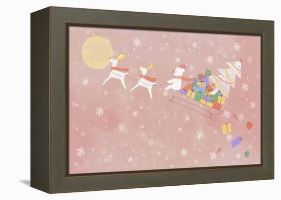 Illustration of Rudolph and Sleigh-null-Framed Premier Image Canvas