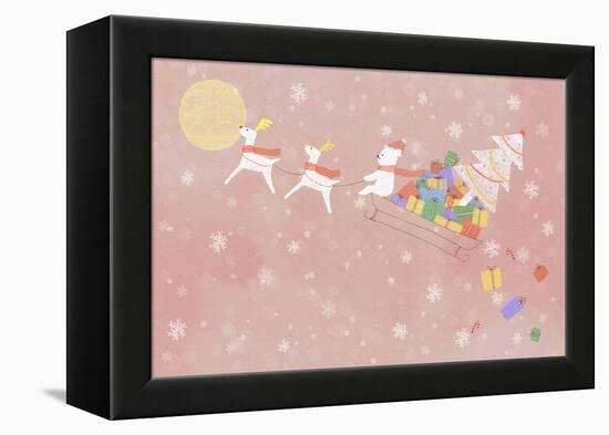 Illustration of Rudolph and Sleigh-null-Framed Premier Image Canvas