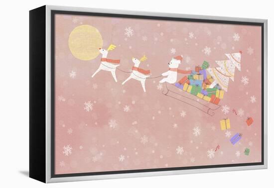 Illustration of Rudolph and Sleigh-null-Framed Premier Image Canvas