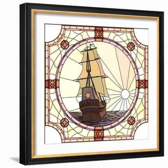 Illustration Of Sailing Ships Of The 17Th Century At Sunset-Vertyr-Framed Art Print