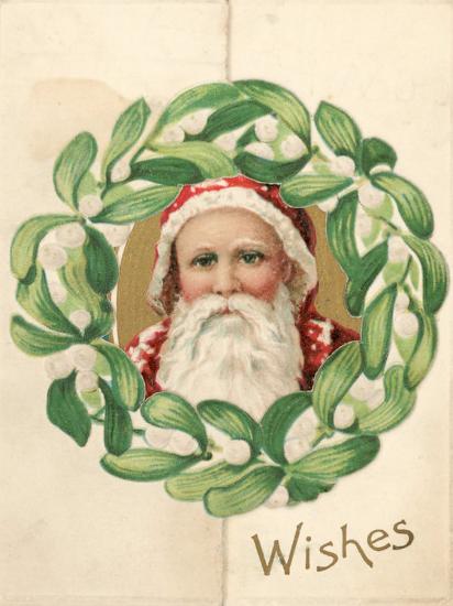 'Illustration of Santa Claus in Midst of Mistletoe Wreath in Christmas ...