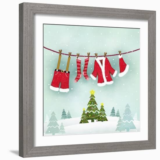 Illustration of Santa Clothes Hanging Outside-null-Framed Giclee Print