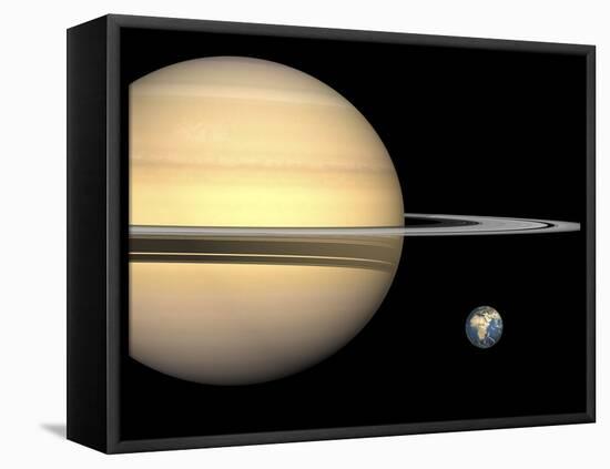 Illustration of Saturn and Earth to Scale-Stocktrek Images-Framed Premier Image Canvas