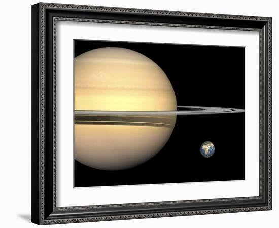 Illustration of Saturn and Earth to Scale-Stocktrek Images-Framed Photographic Print