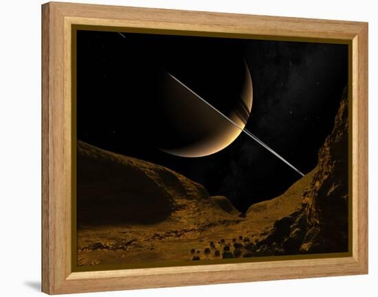 Illustration of Saturn from the Icy Surface of Enceladus-Stocktrek Images-Framed Premier Image Canvas